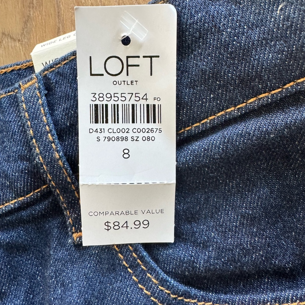 Loft Outlet Pintucked High Rise Wide Leg Crop Jeans in Dark Wash NWT 8 - Picture 4 of 13